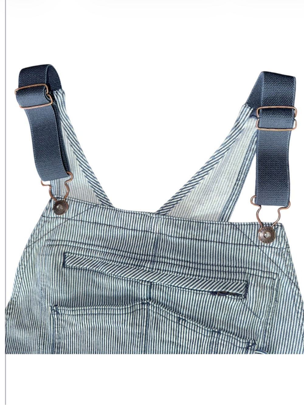 Duluth Trading Bibs Railroad Pin Stripe Rootstock Gardening Shorts Overalls L - Picture 10 of 16